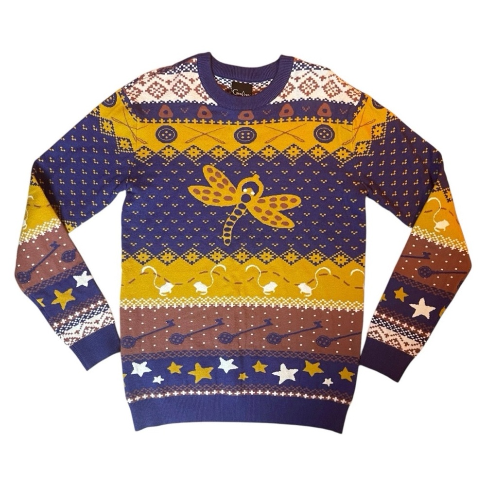 💵Laika Coraline Dragonfly Patterned Sweater - Blue and Yellow
Size Medium